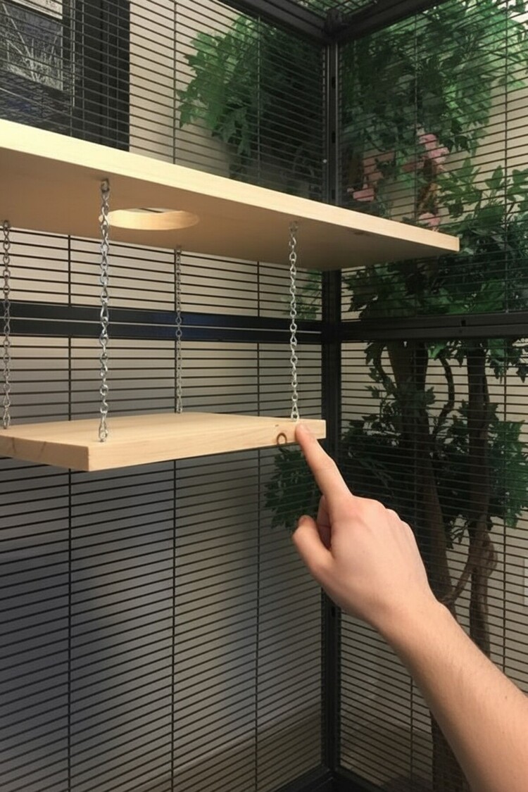 Kurutulmuş Çam Ahşap Chinchilla Platformu – 90 × 15 × 28 × 9, Montaj Aparatlı