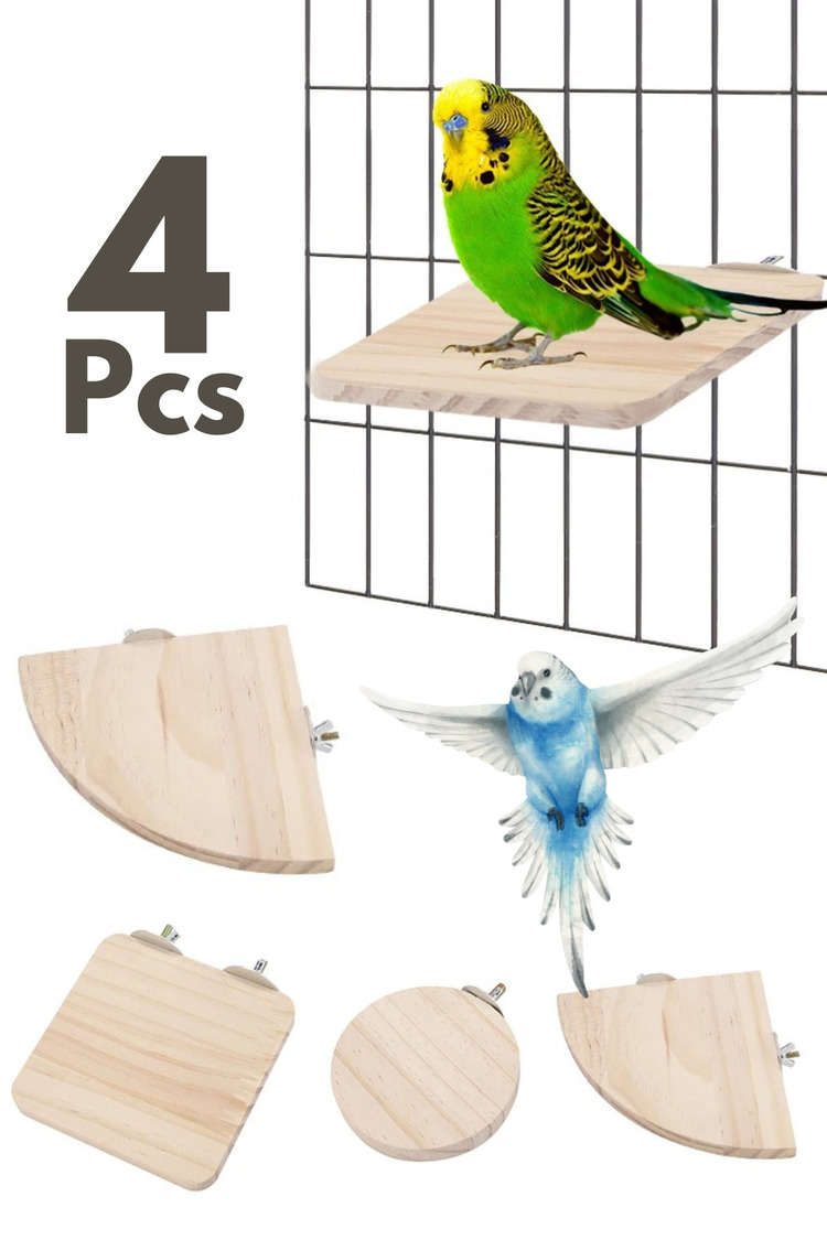 4'lü Set Pet Kuş Papağan Ahşap Platformu Standı - Hamster ve Küçük Hayvanlar İçin Oyuncak