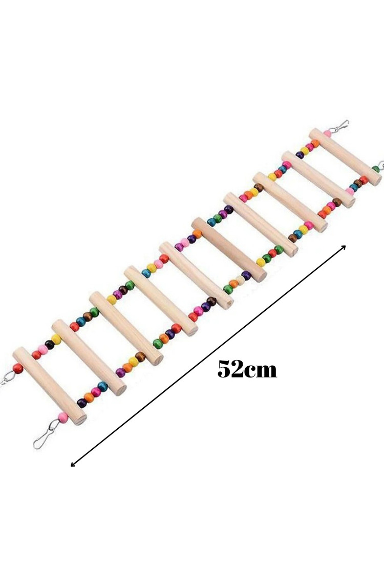 Kuşlar için 50 cm Boncuklu Salıncak Ahşap Köprü Merdiven - Papağan Pet Oyuncak