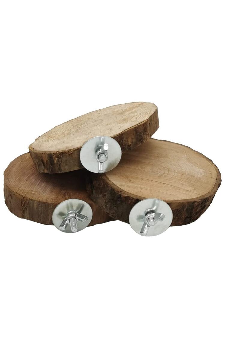 Doğal 3 Adet Dairesel Kuş Kafesi Platformu, Doğal Yuvarlak Ahşap Stand Platformu Muhabbet Kuşu