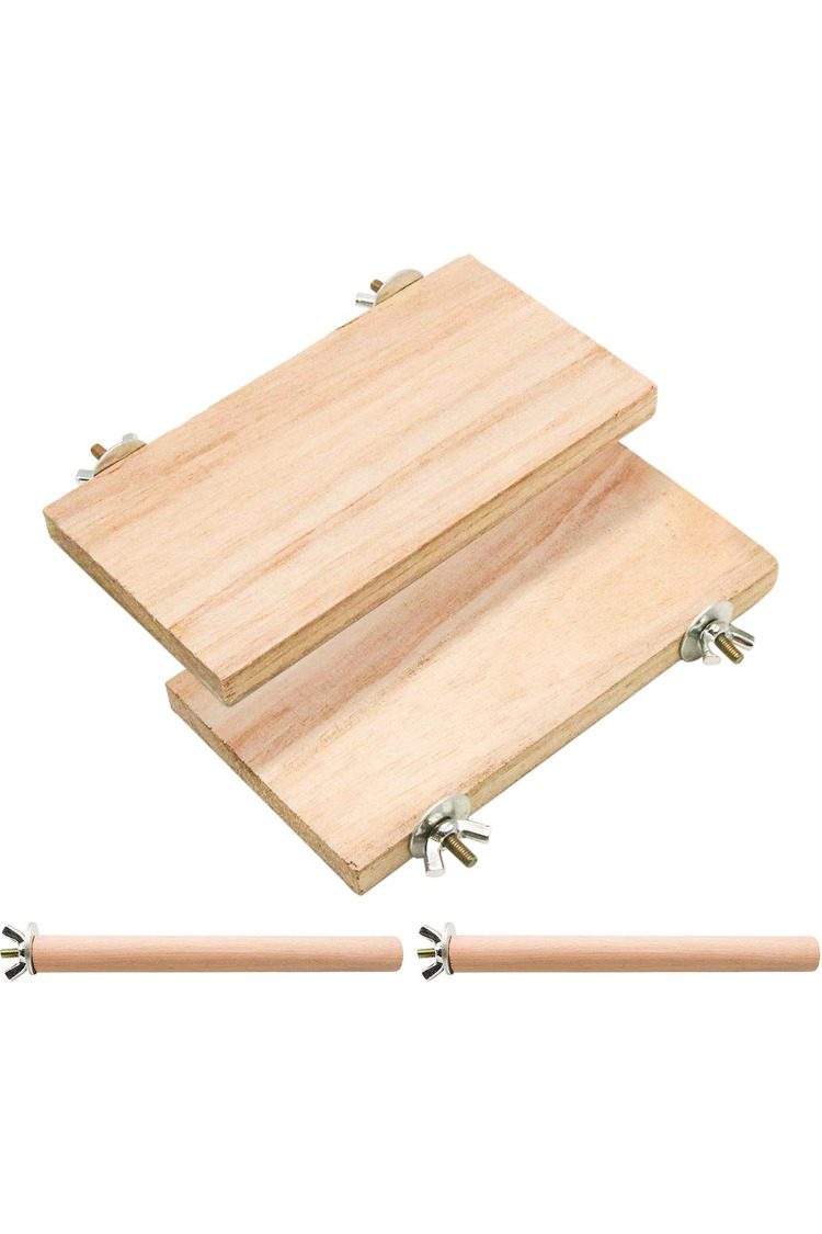 4 PCS Kuş Levrek Standı Platform Oyuncak - Doğal Ahşap Kuş Kafesi Aksesuarları 2 Düz, 2 Digdörtgen