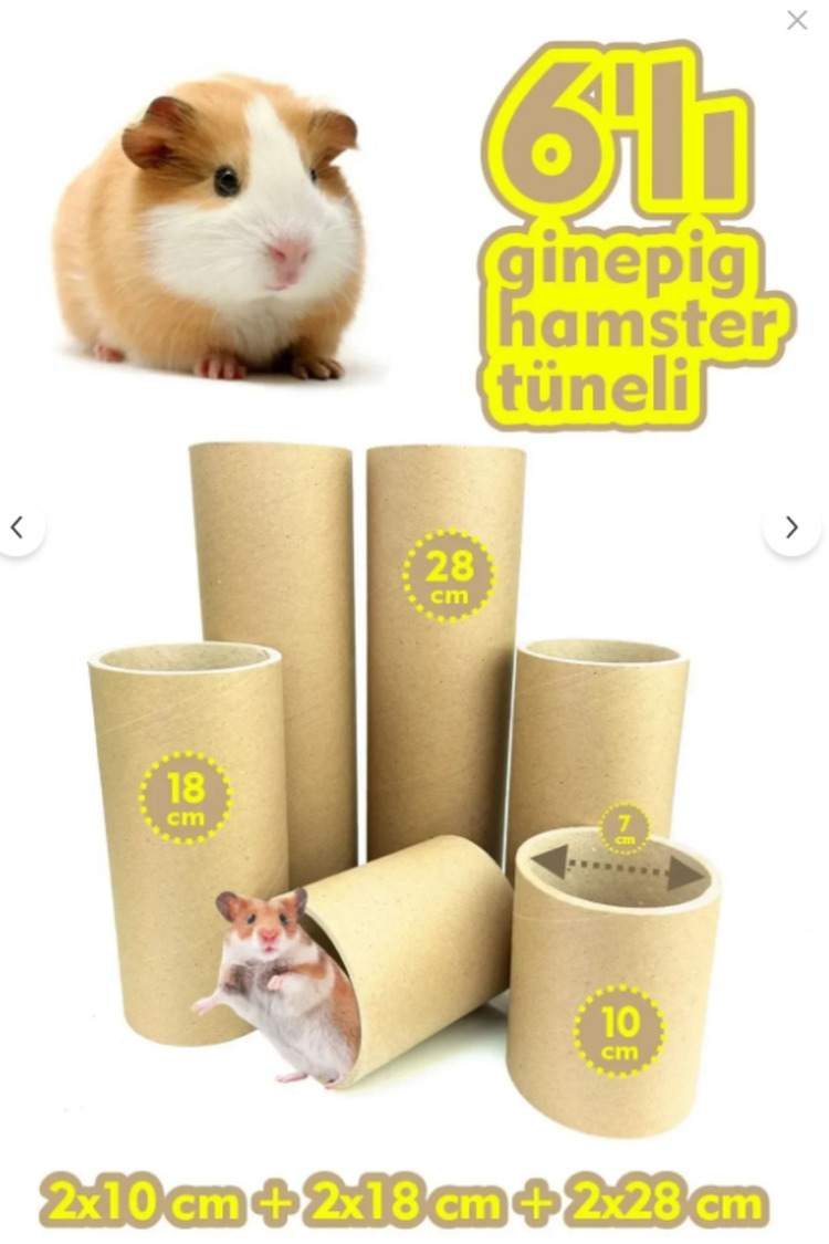 6’lı Doğal Kağıt Tünel Seti – Ginepig, Hamster ve Kemirgenler için Çevre Dostu Oyun Tüneli