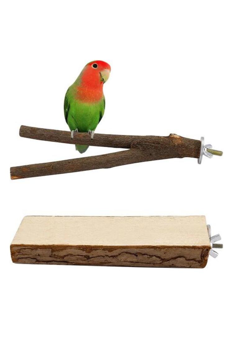 2li Set Doğal Ahşap Kuş Levrek Standı