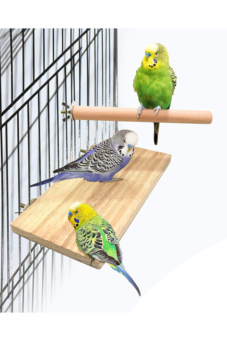 4 PCS Kuş Levrek Standı Platform Oyuncak - Doğal Ahşap Kuş Kafesi Aksesuarları 2 Düz, 2 Digdörtgen