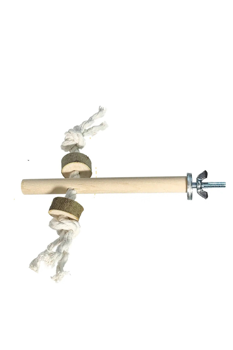 Ahşap Kuş Tüneği Halat ve Halkalı 15 cm Kuş Perchesi Papağan ve Küçük Kuş Kafesi Aksesuarı