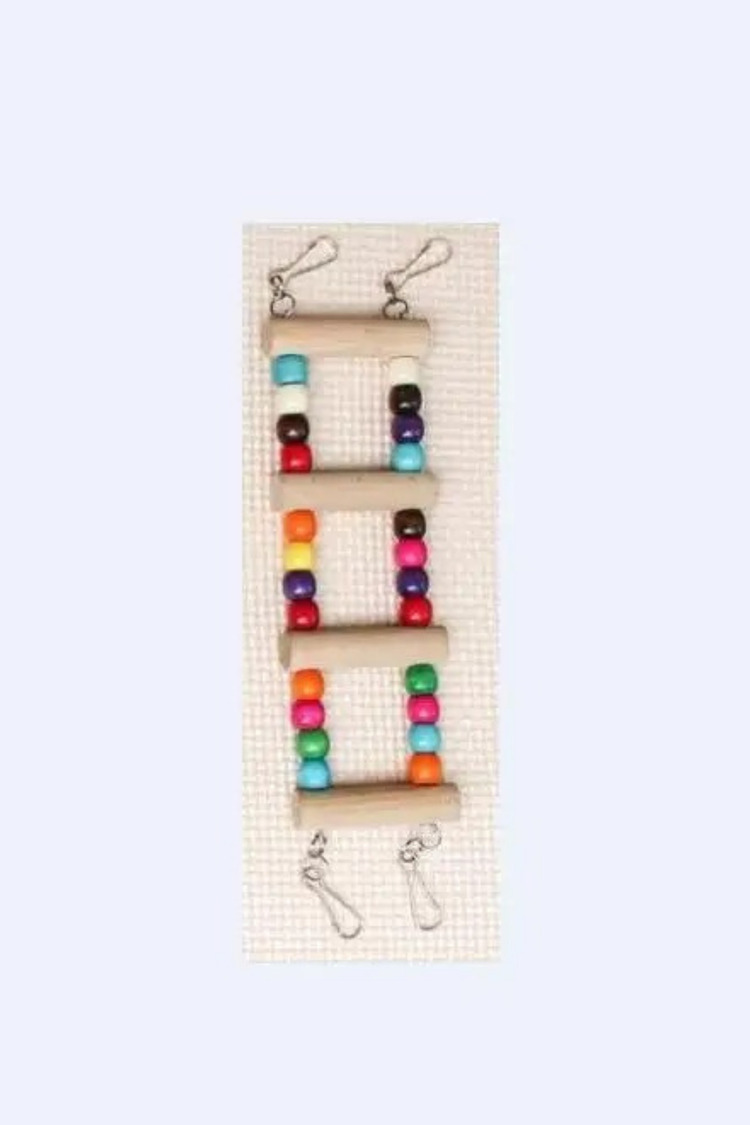 Kuşlar için 50 cm Boncuklu Salıncak Ahşap Köprü Merdiven - Papağan Pet Oyuncak