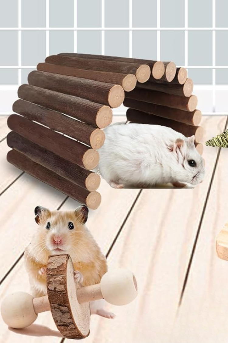 Doğal Ahşap Kemirgen Seti (6 Parça) - Hamster, Gine Pig, Tavşan, Çinçilla için Kafes Aksesuarları