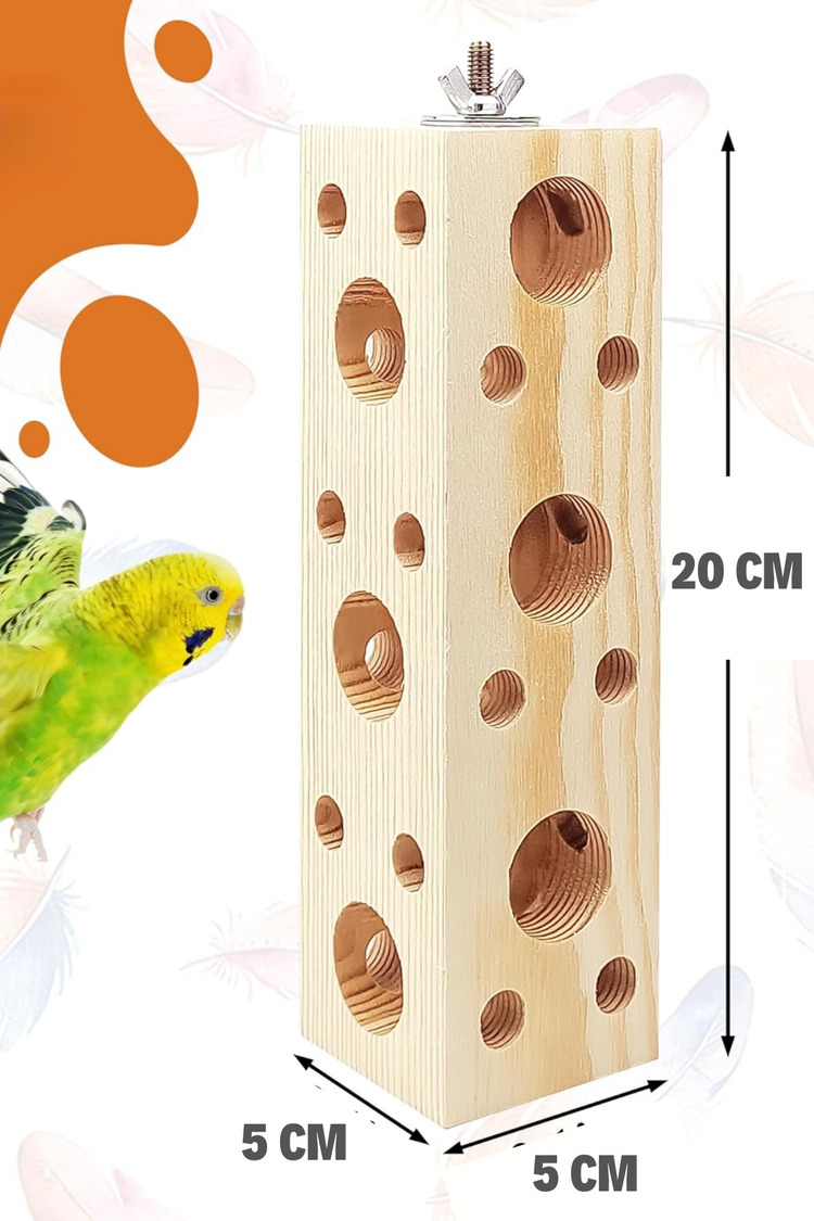 Kuş Ahşap Blok Çiğneme Oyuncağı – Papağan, Muhabbet Kuşu ve Hamster İçin Doğal ve Güvenli