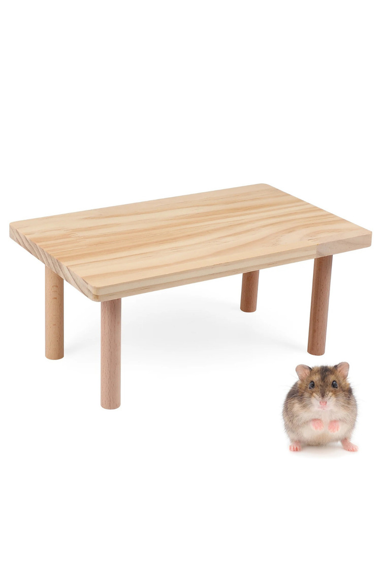 Hamster Ahşap Oyun Platformu - Kafes Aksesuarı ve Yem Standı