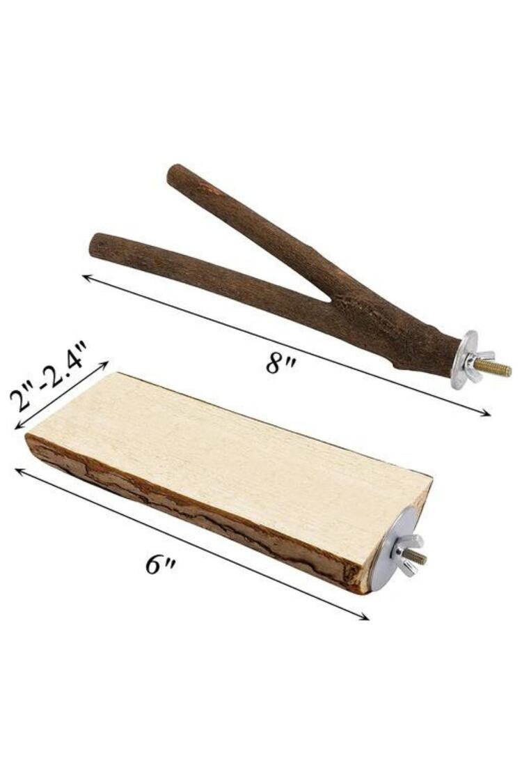 2li Set Doğal Ahşap Kuş Levrek Standı