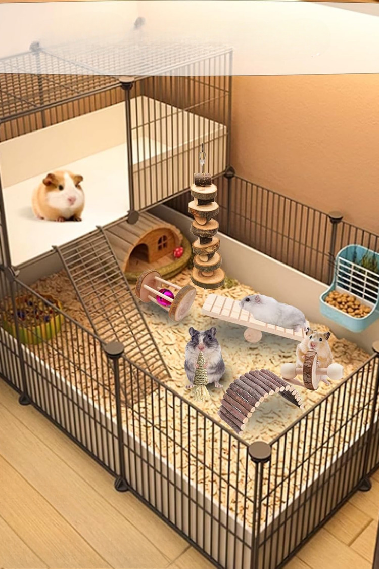 Doğal Ahşap Kemirgen Seti (6 Parça) - Hamster, Gine Pig, Tavşan, Çinçilla için Kafes Aksesuarları