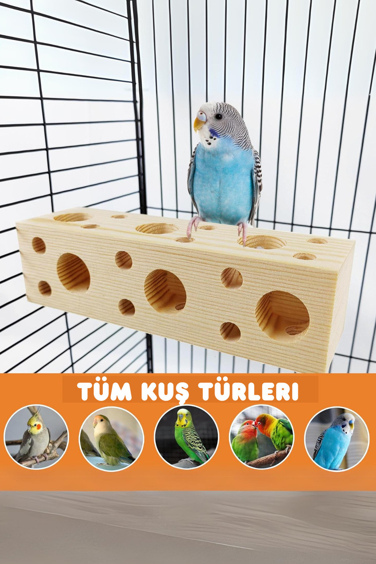 Kuş Ahşap Blok Çiğneme Oyuncağı – Papağan, Muhabbet Kuşu ve Hamster İçin Doğal ve Güvenli
