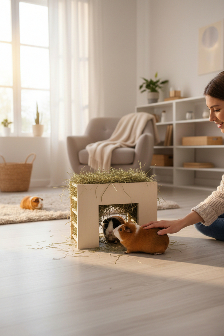 Tünel Formlu Ahşap Kuru Ot Besleyici – Gine Domuzu ve Chinchilla için