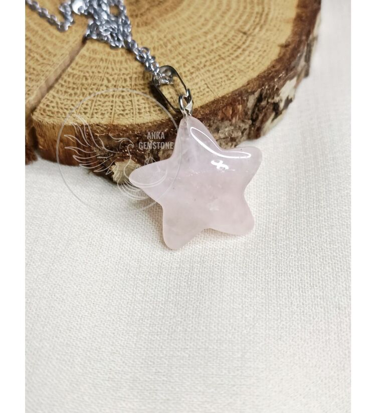 Yıldız Model Pembe Kuvars Kolye