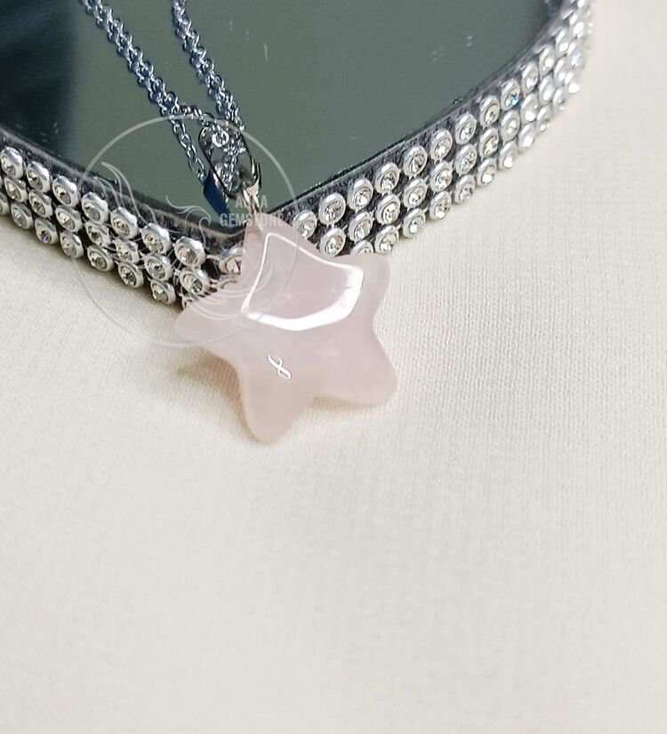 Yıldız Model Pembe Kuvars Kolye