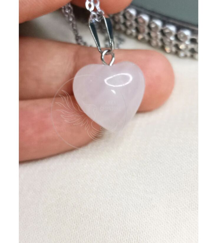 Kalp Model Pembe Kuvars Taşı Doğal Taş Kolye