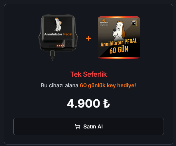 AnnihilatorPedal Gelişmiş Donanım Cihazı + USB Kablo + 60 Günlük Key + Annihilator Kupa Bardak