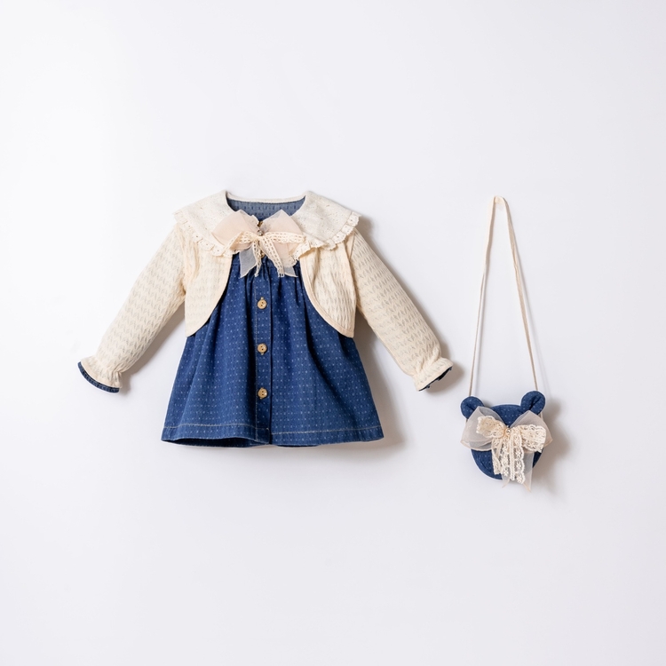 Triko bolerolu denim elbise