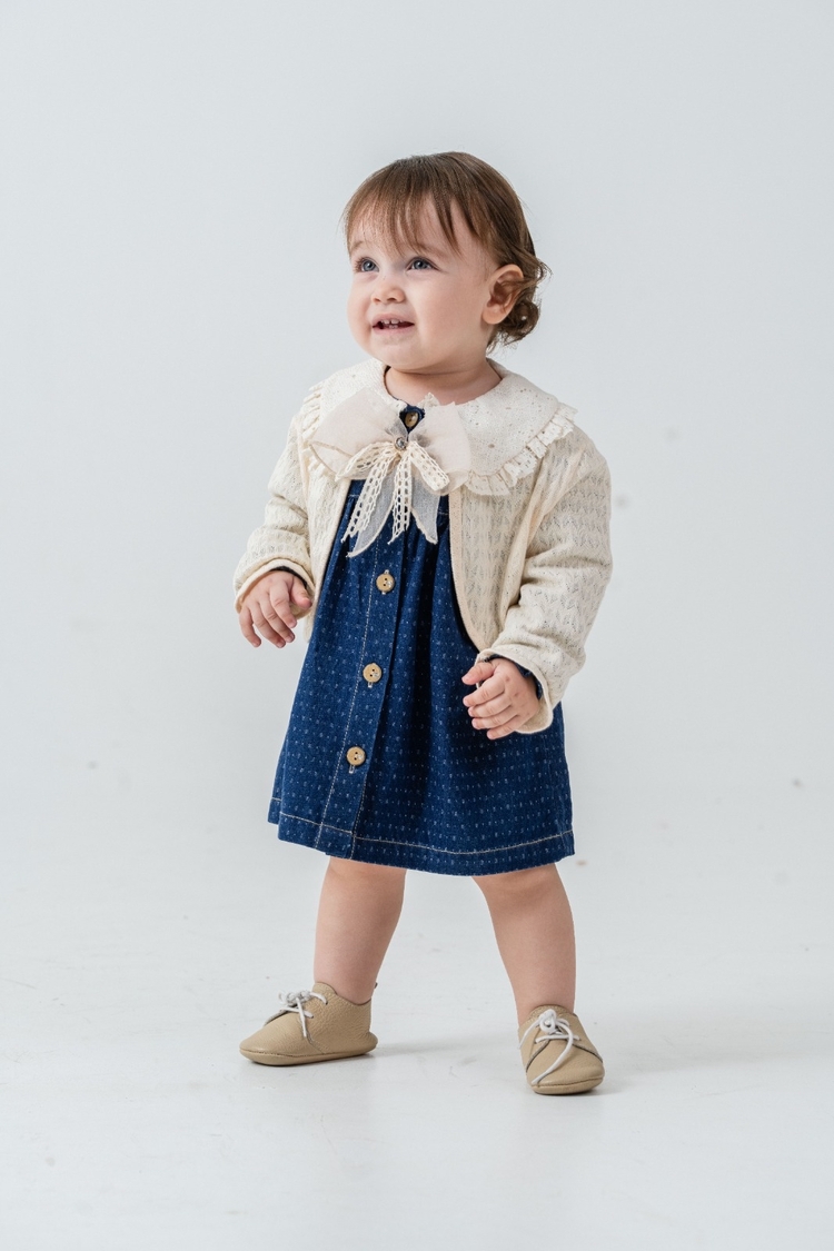Triko bolerolu denim elbise