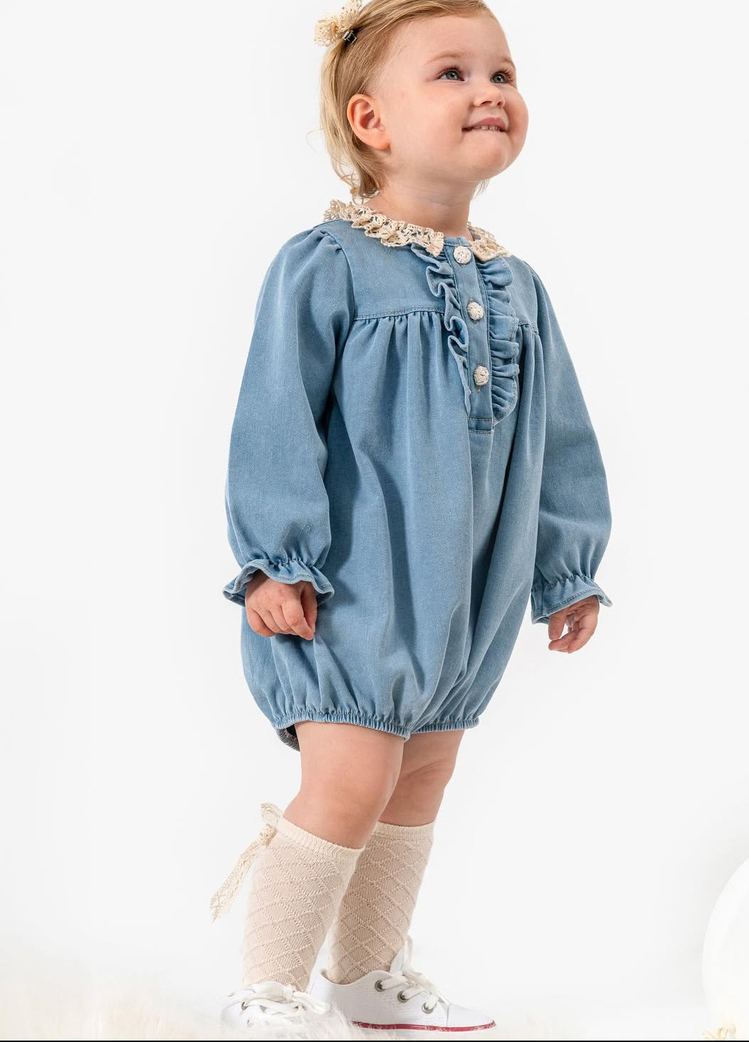 Denim salopet toka çorap set