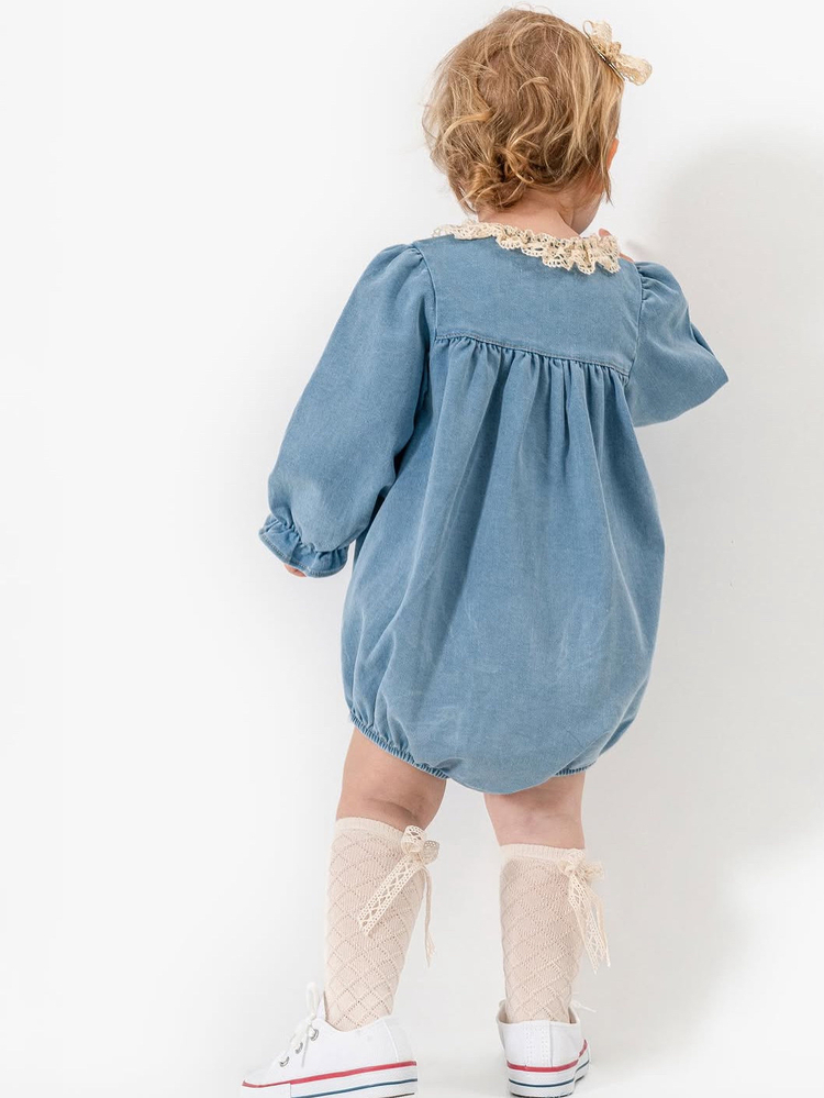 Denim salopet toka çorap set