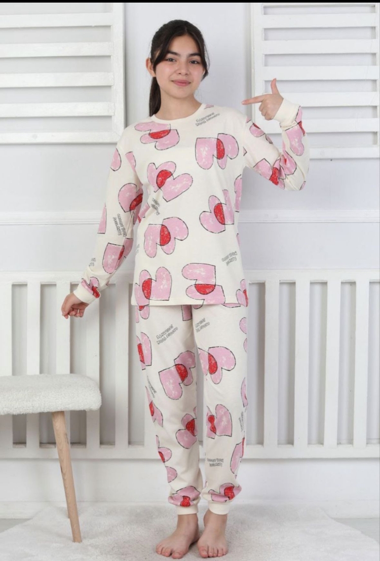 Çift kalp desenli pijama takımı