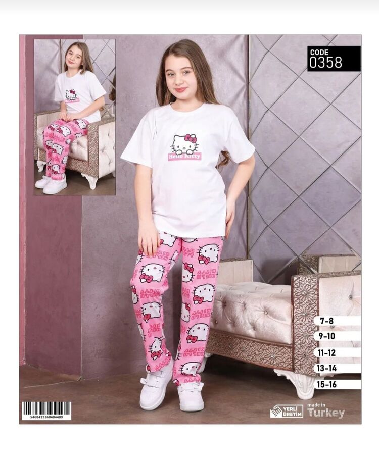 kız çocuk hello kitty kısa kollu pijama takımı