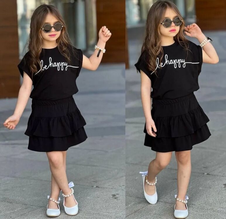 kız çocuk be happy siyah fırfır etekli takım