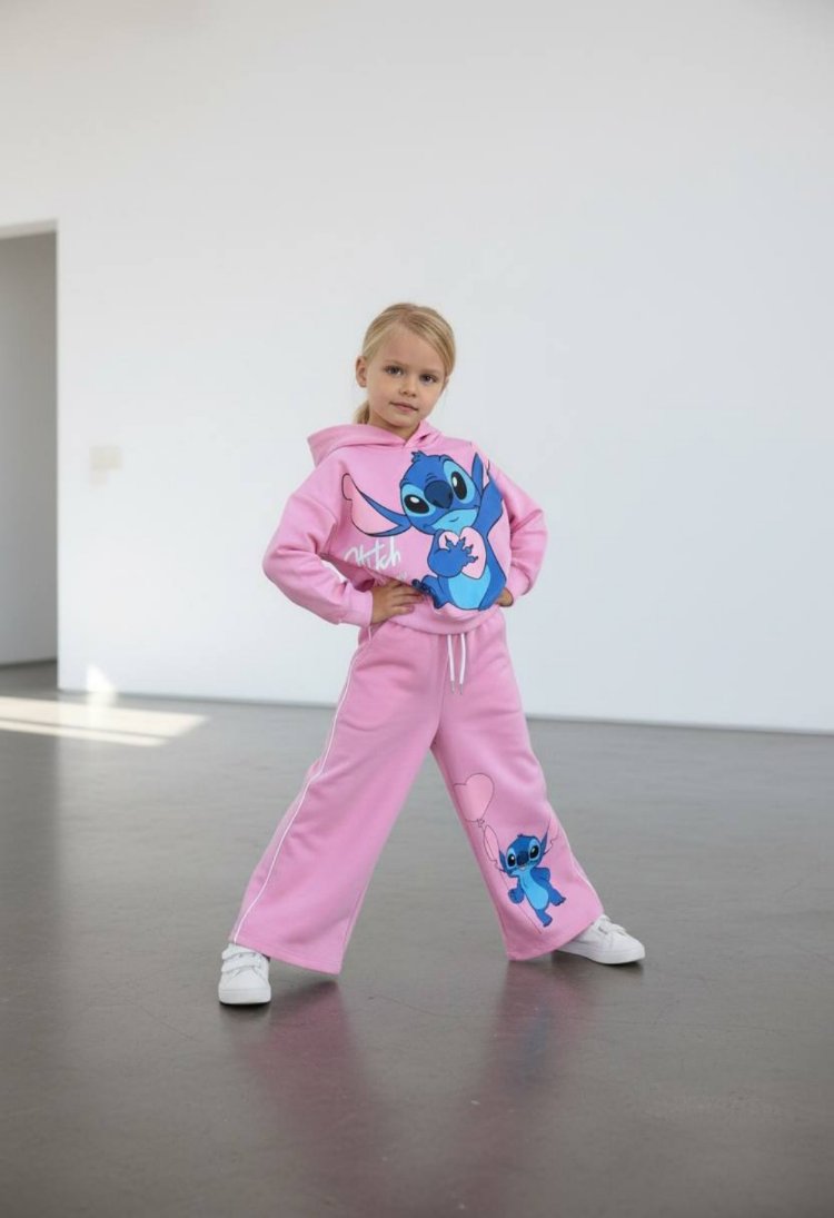 kız çocuk stitch iki iplik kapüşonlu alt üst takım