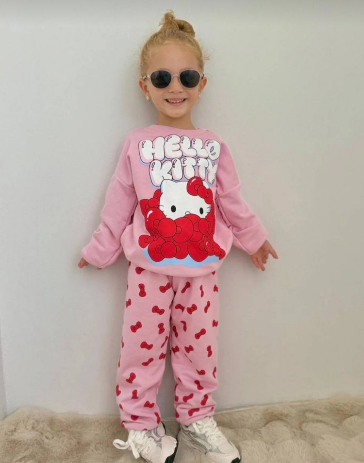 kız çocuk hello kitty üç iplik pembe ikili takım