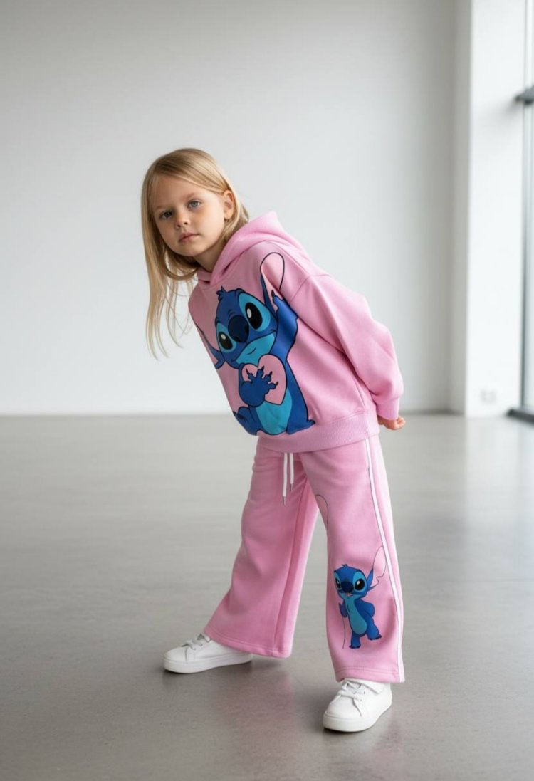 kız çocuk stitch iki iplik kapüşonlu alt üst takım
