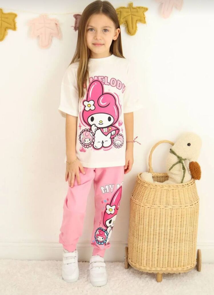 kız çocuk pembe kuromi mymelody pijama takımı 