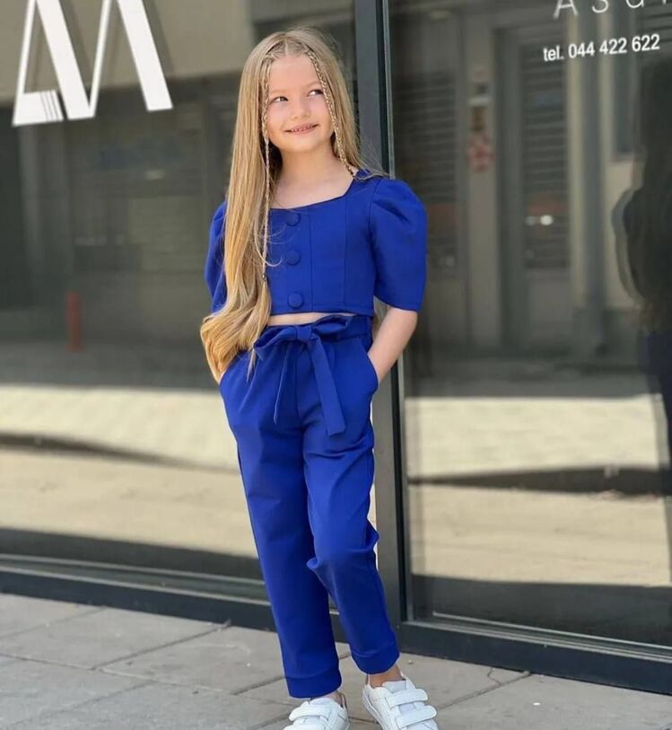 kız çocuk crop şık pantalonlu takım