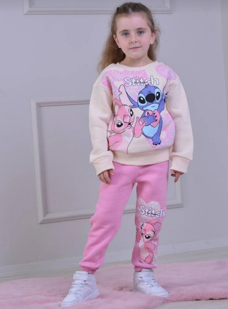 kız çocuk stitch üç iplik şardonlu kışlık takım