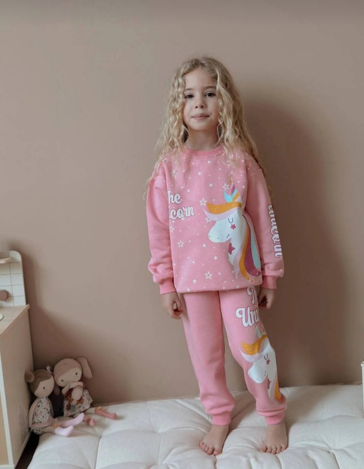 kız çocuk unicorn üç iplik şardonlu kışlık yumuşacık takım