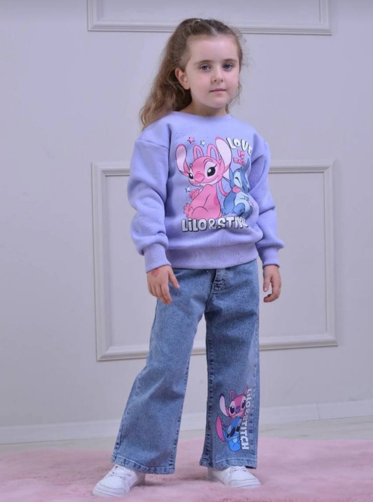 kız çocuk lilo stitch sweet kot pantolonlu takım