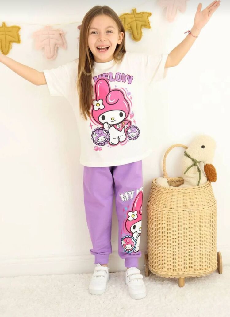 kız çocuk kuromi mymelody kısa kollu takım 