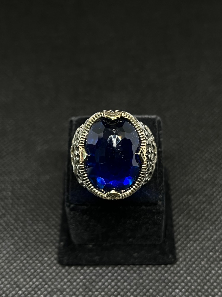 Oval Lacivert Taşlı 925 Ayar Gümüş Erkek Yüzük