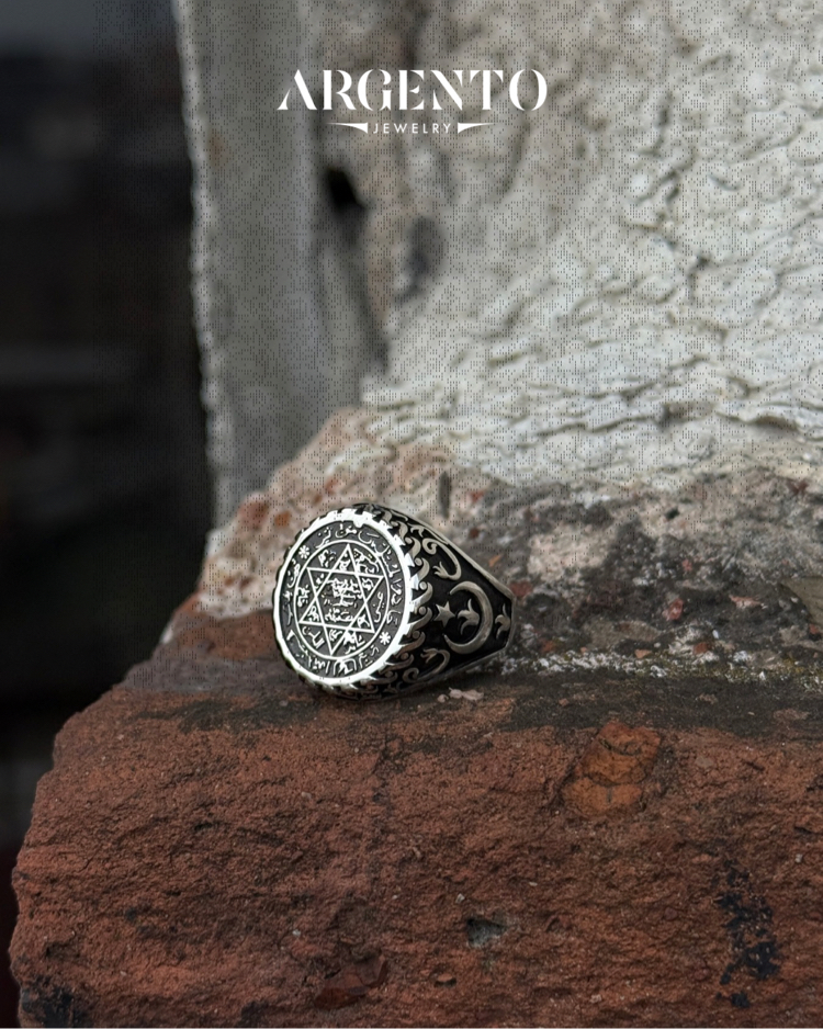 Süleyman Mührü İşlemeli Gümüş Yüzük
