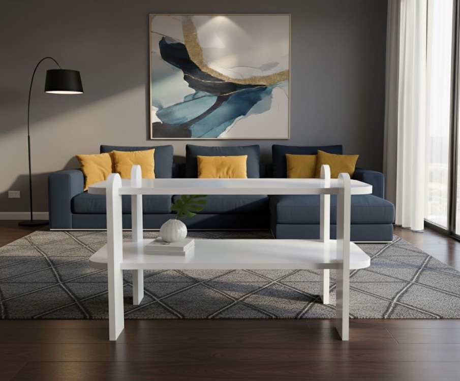 Şık ve Kullanışlı Beyaz Düz Salon Sehpası 80*30*47