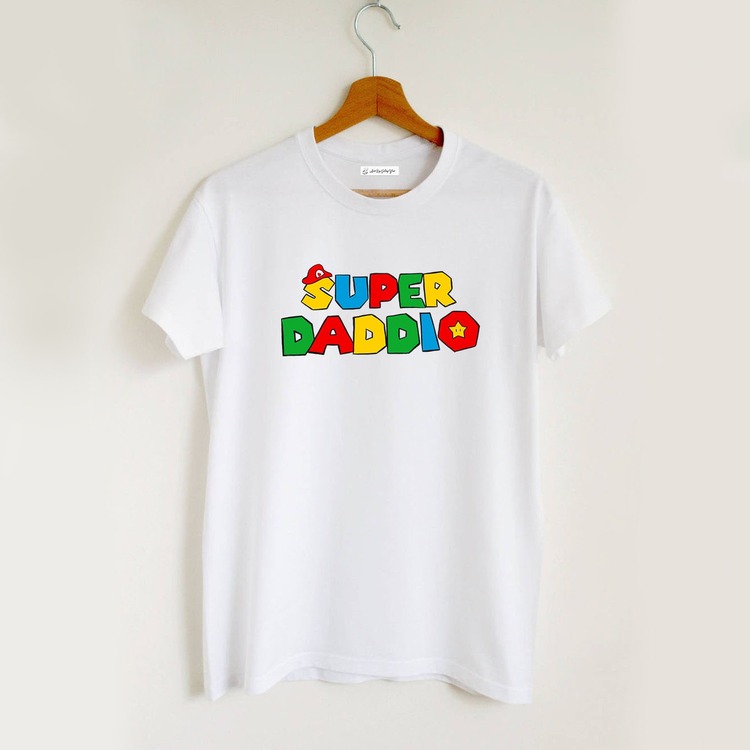 Super Daddio ve Super Kiddo Ebeveyn Kombin Tshirt