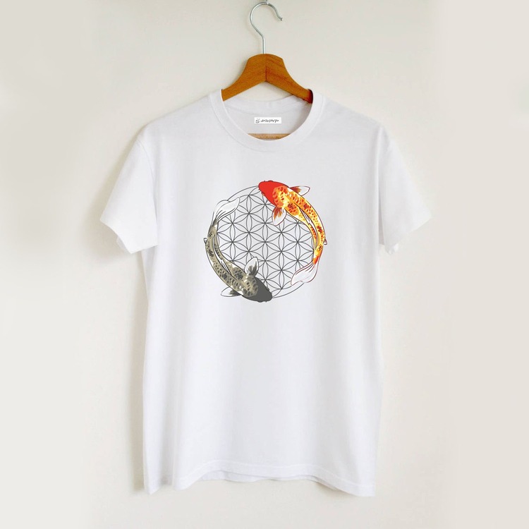 Yaşam Çiçeği ve Balıklar Tasarım Tshirt