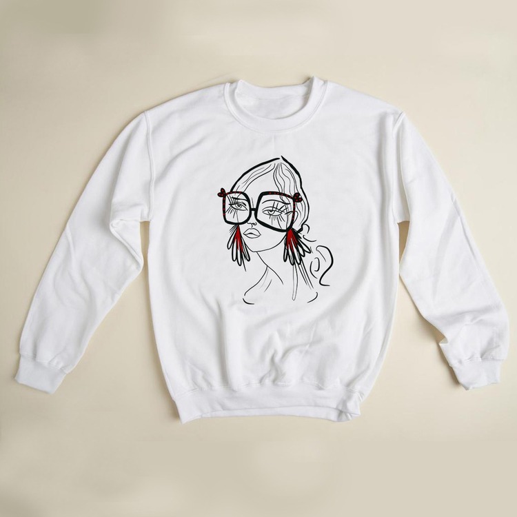 Kadın İllustrasyon Çizim Tasarım Sweatshirt