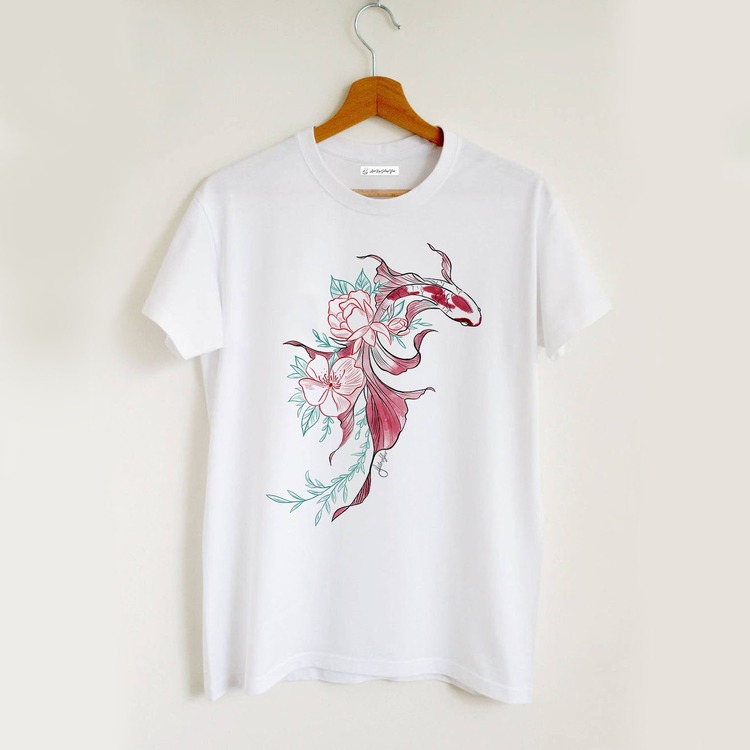 Balık ve Çiçekler Tasarım Tshirt (Tattoo koleksiyonu)