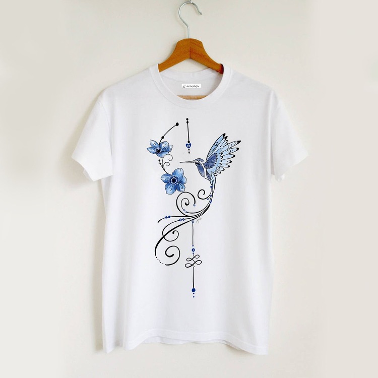 Kuş ve Çiçekler Tshirt (Tattoo koleksiyonu)