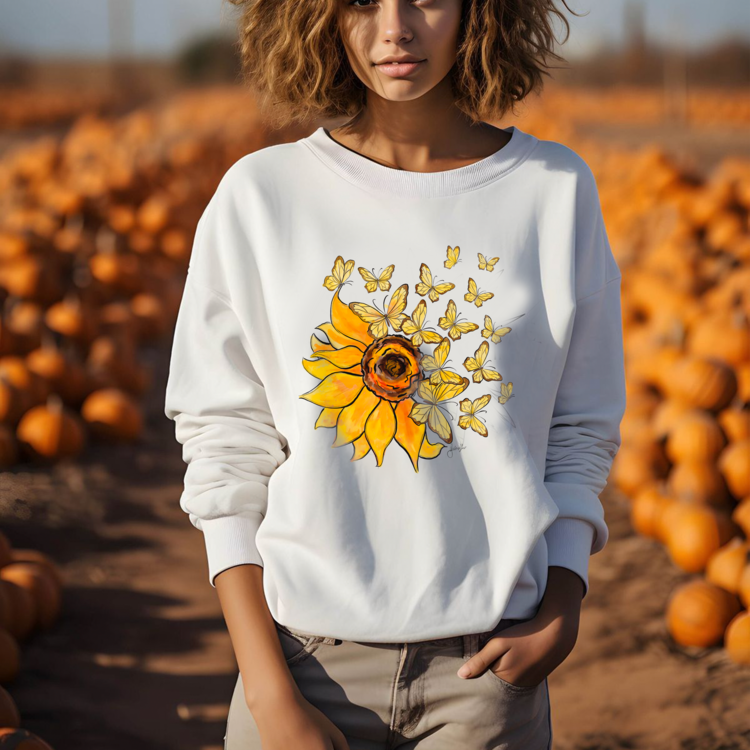 Ayçiçeği Ve Kelebekler Tasarım Sweatshirt