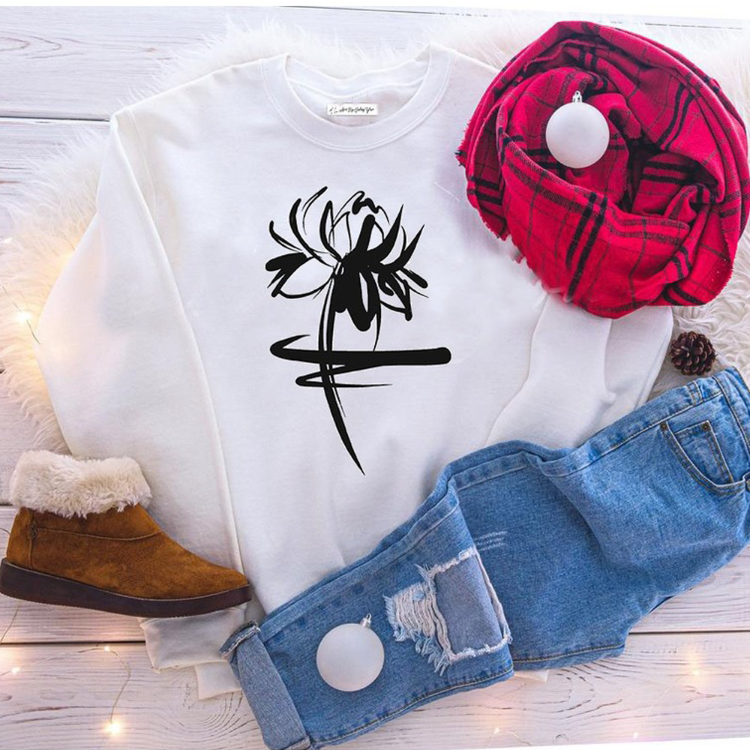 Soyut Siyah Çiçek Sweatshirt