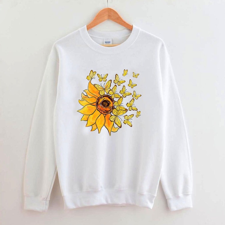 Ayçiçeği Ve Kelebekler Tasarım Sweatshirt
