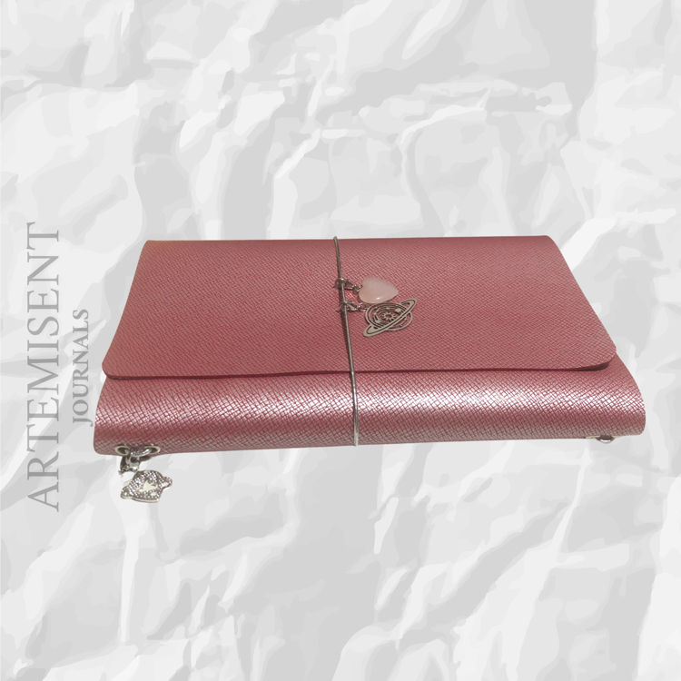 Pembe-Kırmızı Dokulu Gerçek Deri Defter Kılıfı