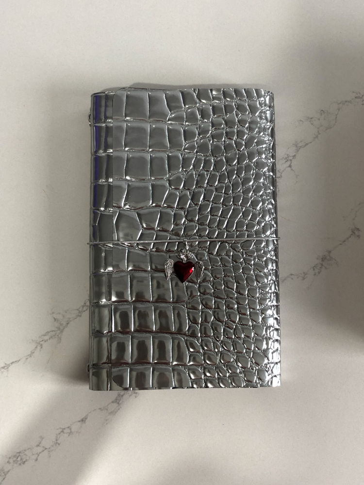A5 Gümüş Gerçek Deri Defter Kılıfı